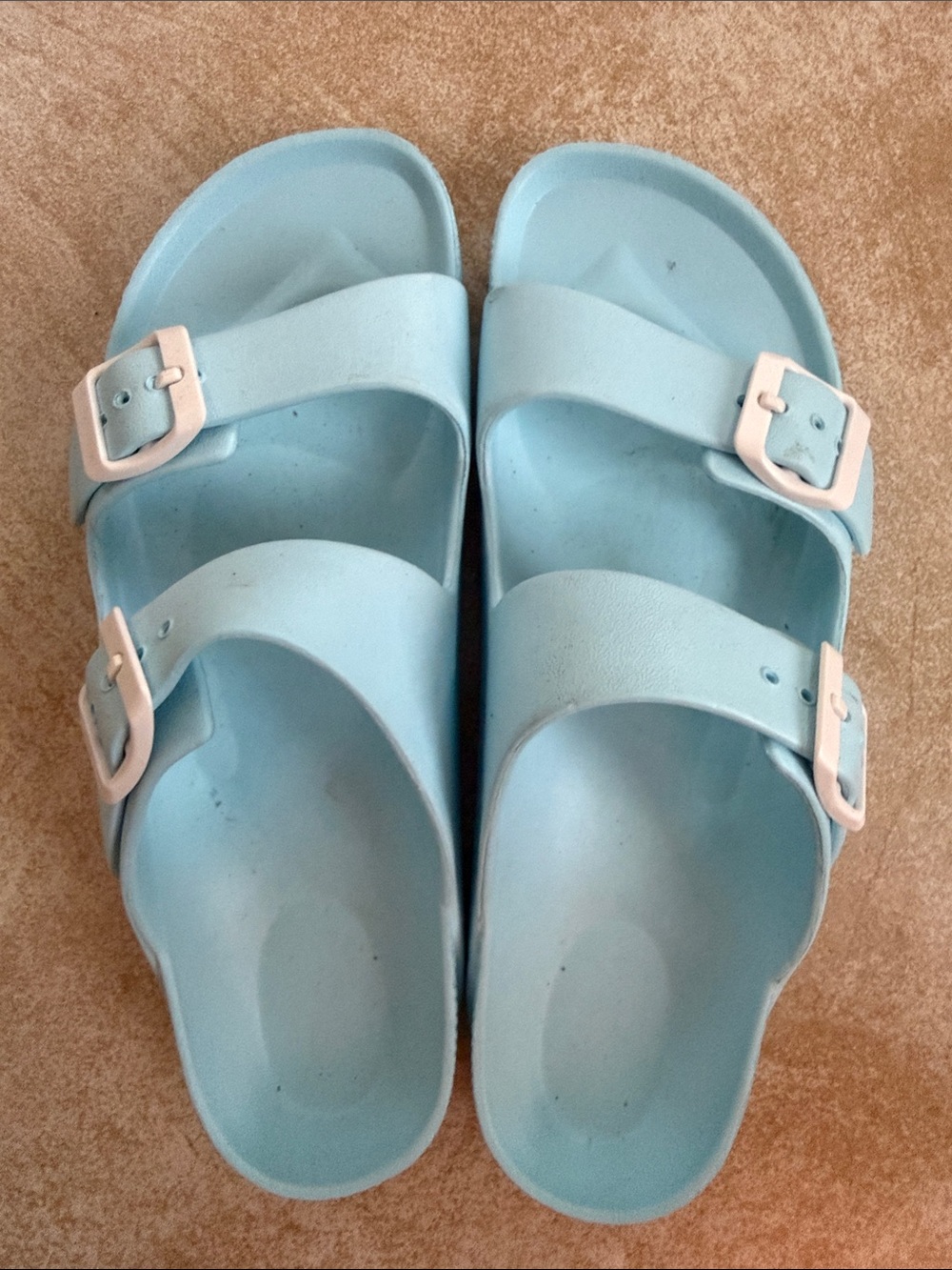 Light Blue Double Strap Slide Sandals